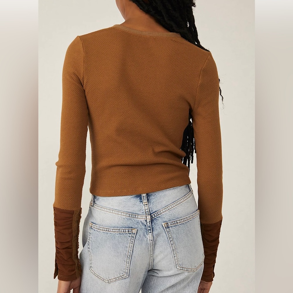 Free People Rust Long Sleeve Ruched Top - Picture 5 of 7